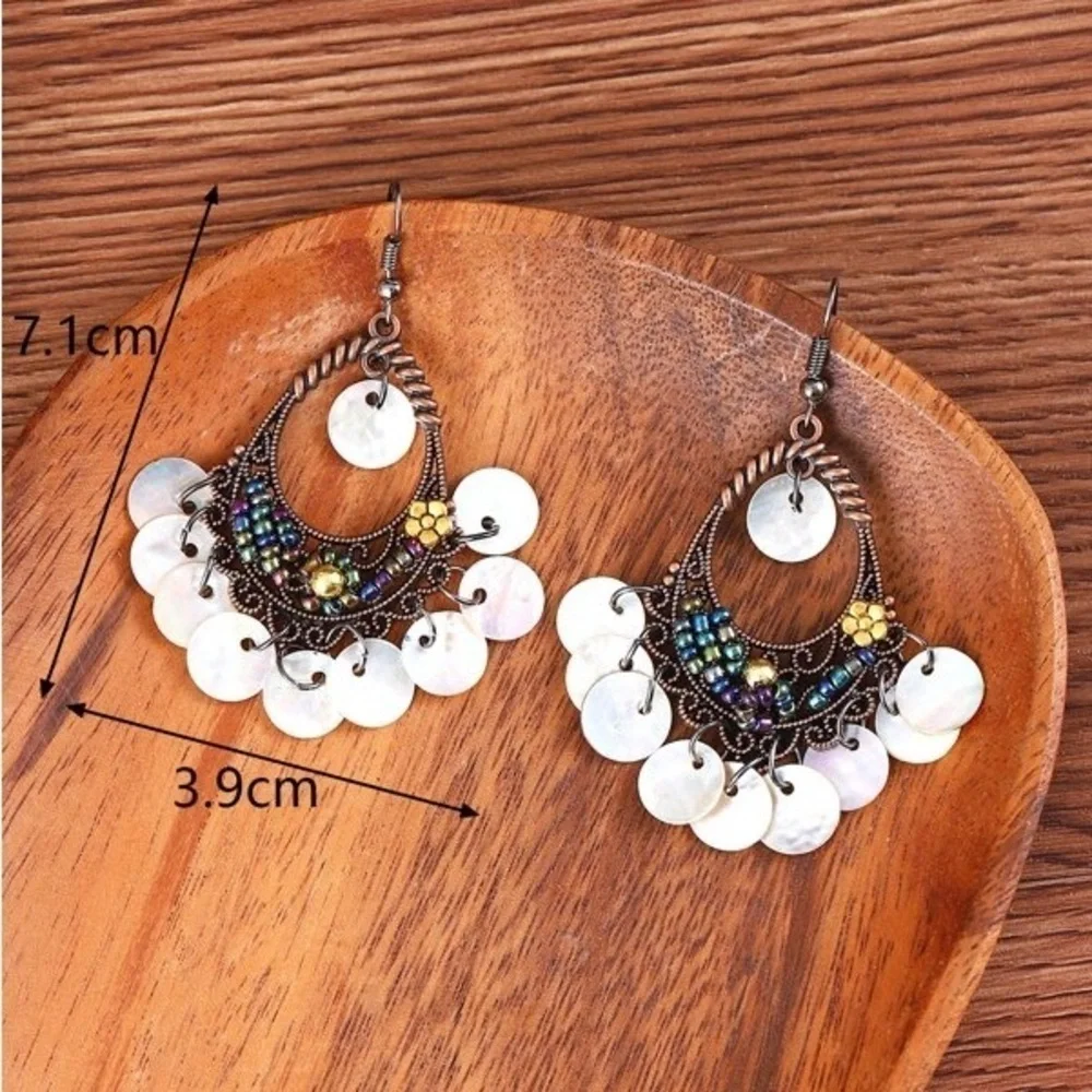 Boho Beaded Tassel Disc Drop Pierced Earrings ER17